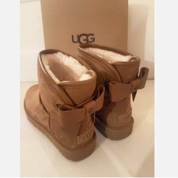 NIB UGGS AUSTRALIA UGG ULTRA MINI BAILEY LEATHER BOOTS SIZE 9 CHESTNUT - Picture 2 of 8